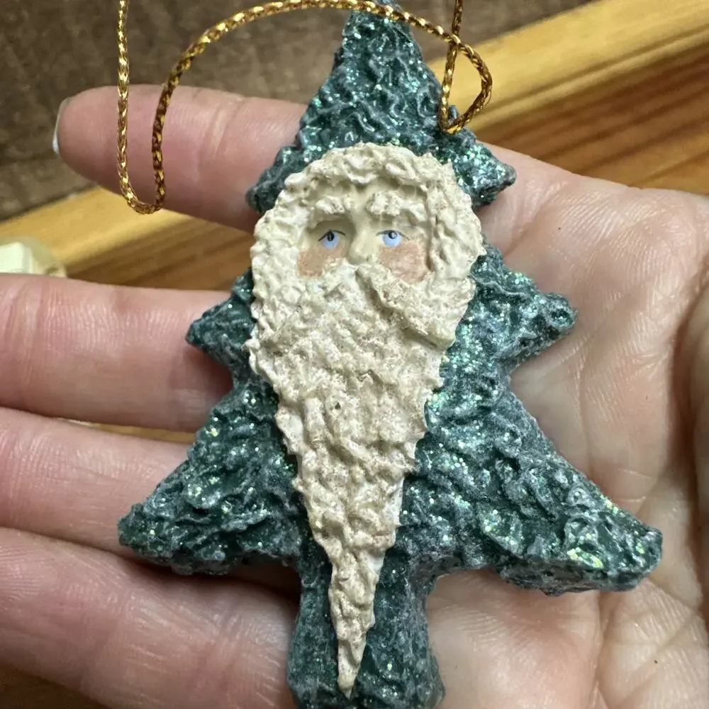 Vintage Enesco Belsnickle Santa Face On Tree Shape Hanging Ornament In Box